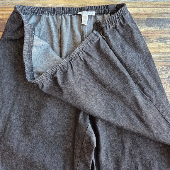 EILEEN FISHER Cotton Blend Black Chambray Tapered Ankle Pants Elastic-Waist Zip - Picture 5 of 10